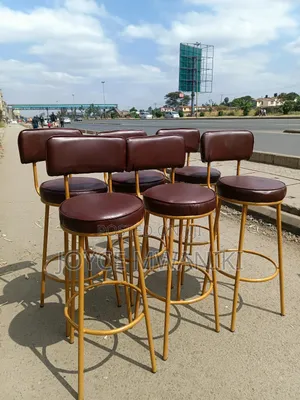 Counter Kitchen Stools or Bar Stools, Brown Leather