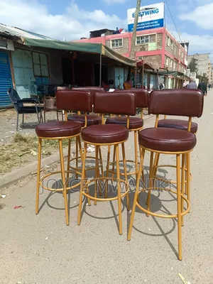 Counter Kitchen Stools or Bar Stools, Brown Leather
