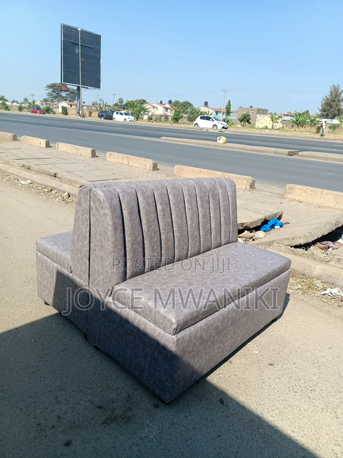 Back to Back, Grey Restaurant Couch 