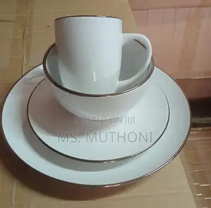 White Plain / Brown Rim Dinner Set (16/24/32)