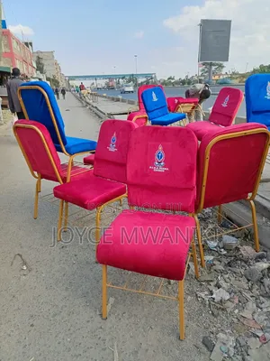 Church Chairs, Branded, Red and Blue 