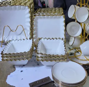 White With Gold Rims Dinner Set 26 PCS 