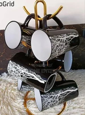 High Quality 6 PCS Black Ceramic Classy Tree Mugs 