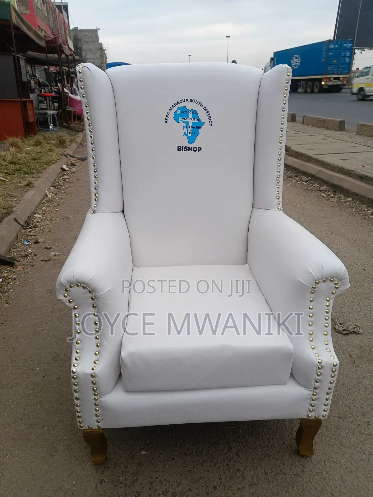 Bishop Chair, Branded White Leather 