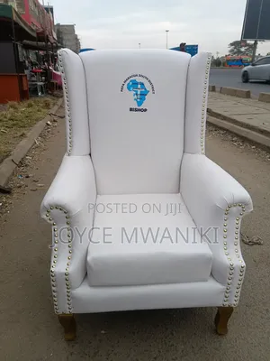 Bishop Chair, Branded White Leather 