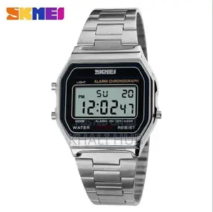 Skmei Silver Digital Watch With Led Light Stopwatch