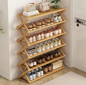 5-Tier Foldable Bamboo Shoe Rack-Brown