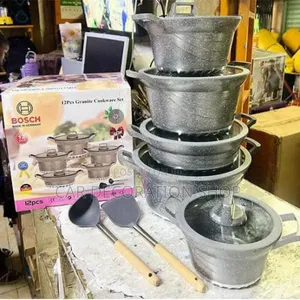 12pc Original Bosch Gray Granite Cookware With Silicone Lids