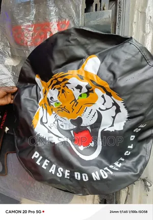 16" Black Leather Spare Tyre Cover With Lion Print