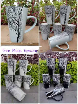 Tree Mugs 6pc Set in White or Black