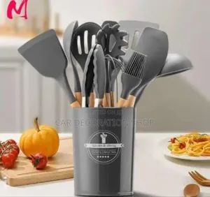 12pc Grey Silicone Kitchen Cooking Spoons