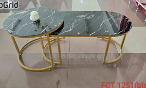 Marble Nesting Coffee Table (Glass Effect) With Metal Stand,