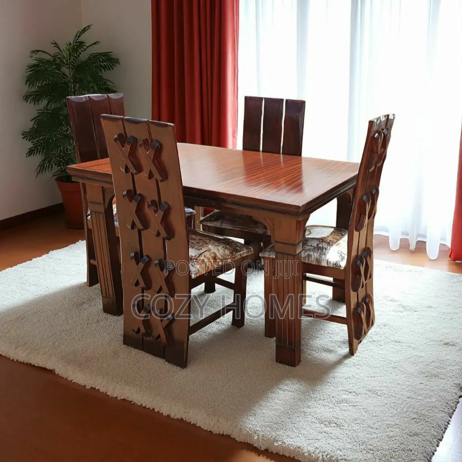 Dining Table, a Rounded All Wooden Dining Table 4 Seater