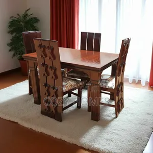 Dining Table, a Rounded All Wooden Dining Table 4 Seater