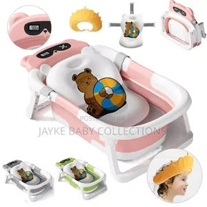 Foldable Baby Bath Tub With Support Cushion Thermometer