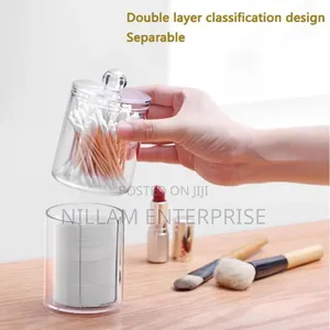 2 Layer Acrylic Multifunctional Round Qtip Storage Box