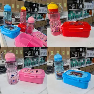 2pcs Cartoon Themed Kids Lunch Box With Water Bottle
