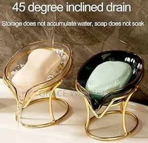 Slanted Self Draining Soap Dish With a Golden Stand