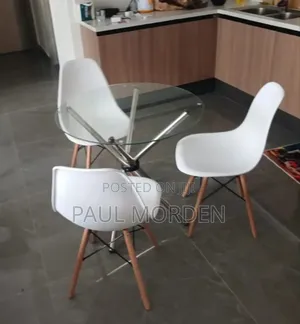 Glass Dining Table With Three Plastic Seat