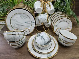 Marble 24pcs Ceramic Dinner Set With Gold Rim
