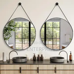 Round Hanging Mirror With Strap Decorative Wall Mirror 60cm