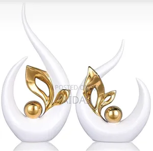 Elegant Ceramic Decorative Set – Gold White Modern Art