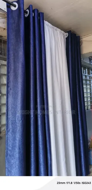 Navy Blue Curtain and Plain White Sheer