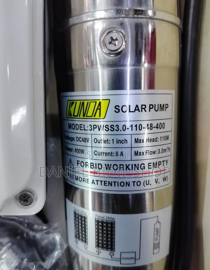 Using 600 Watts Solar Panel 
130 Mtrs Head
Max Flow 3.0