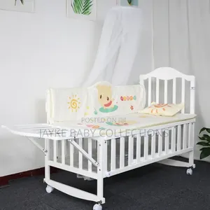 Wooden Baby Cot Bed With Mosquito Net + Side Table