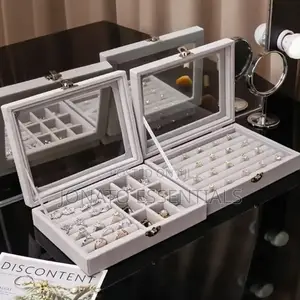 Velvet Ring Display and Jewelry Organizer With Clear Lid