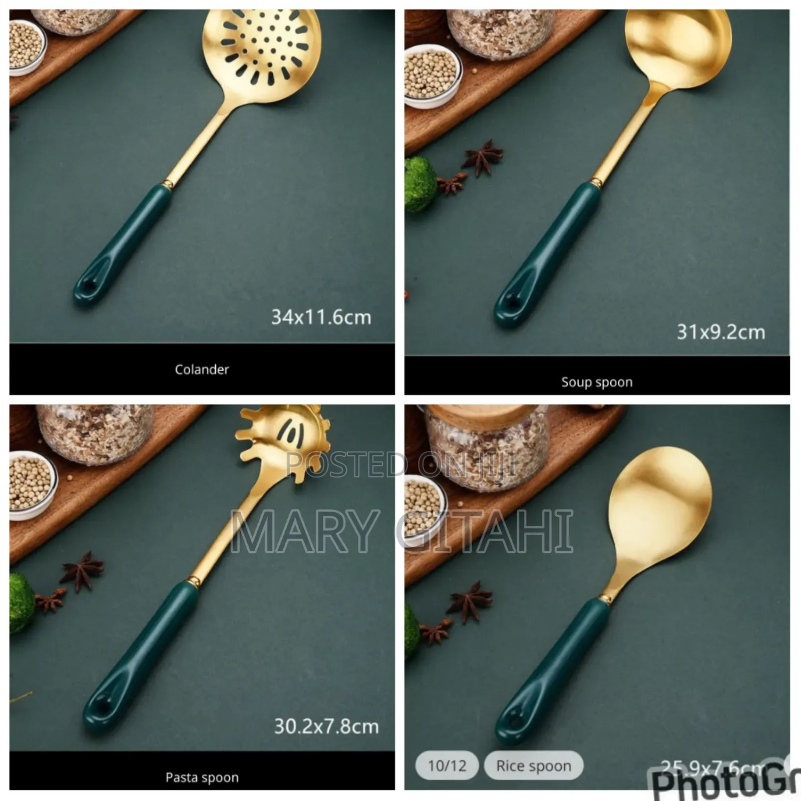 *4 Set High Quality Golden Serving Spoonwith Ceramic Handle