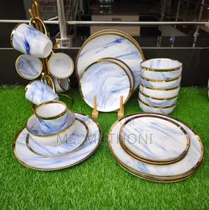 Marble (Blue )*24pcs Dinner Set With Gold Rim*