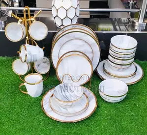 Quality Marble 24pcs Dinner Set With Gold Rim*