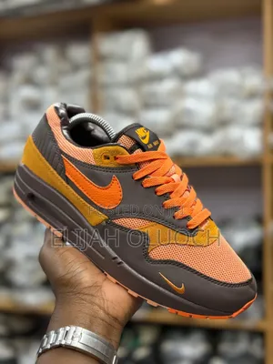 Pure Leather Airmax 1 Shoes Orange/Grey