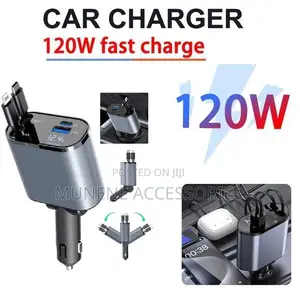 Retractable Car Phone Fast Charger 120watts 4in1 Usb C Lightning Cable