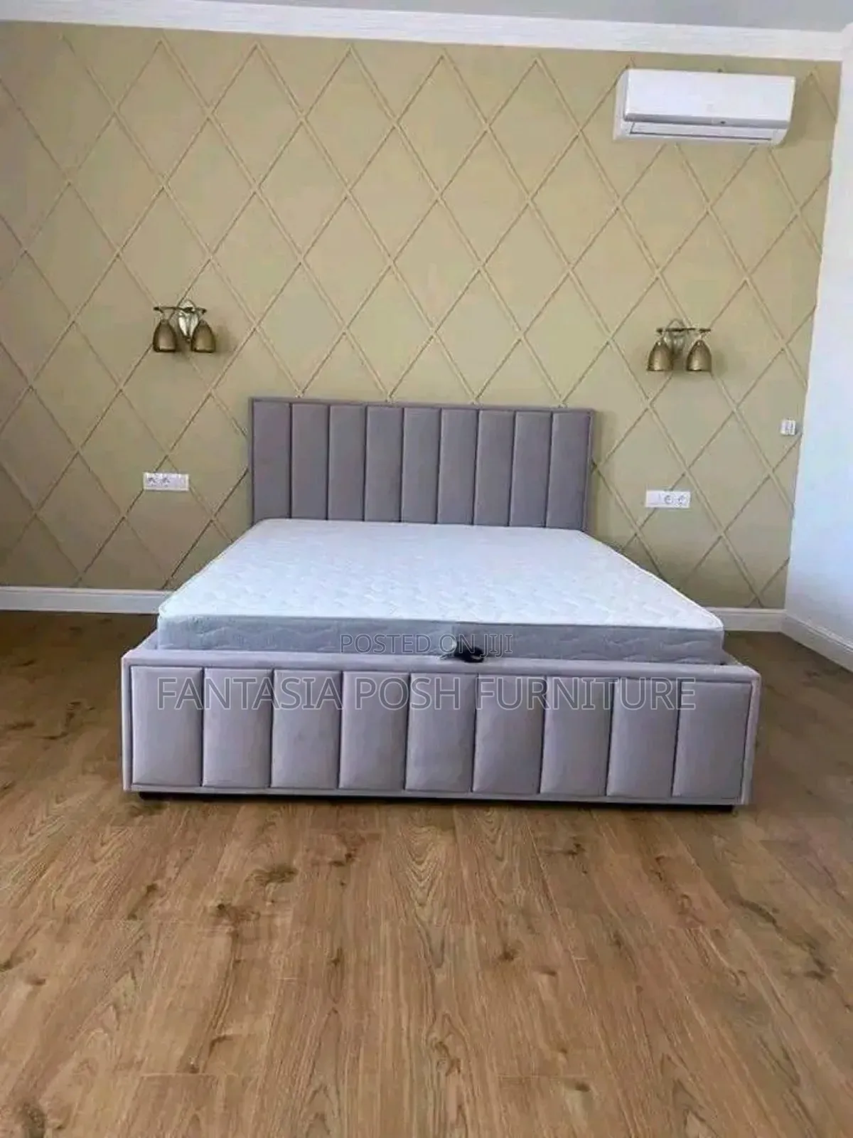 Grey Velvet Panel Bed Size 5 by 6