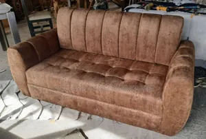 3-Seater Brown Curved-Arm Sofa