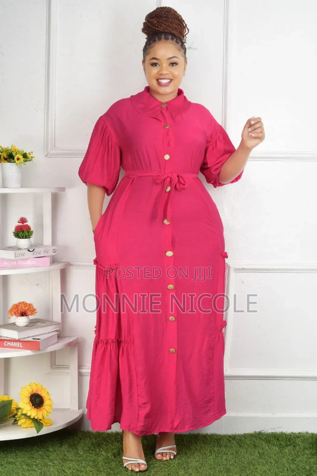 Hot Pink Maxi Shirt Dress