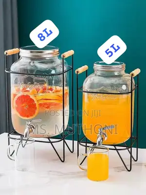 8l / 5 L Glass Beverage Barrel With Tap + Metallic Stand