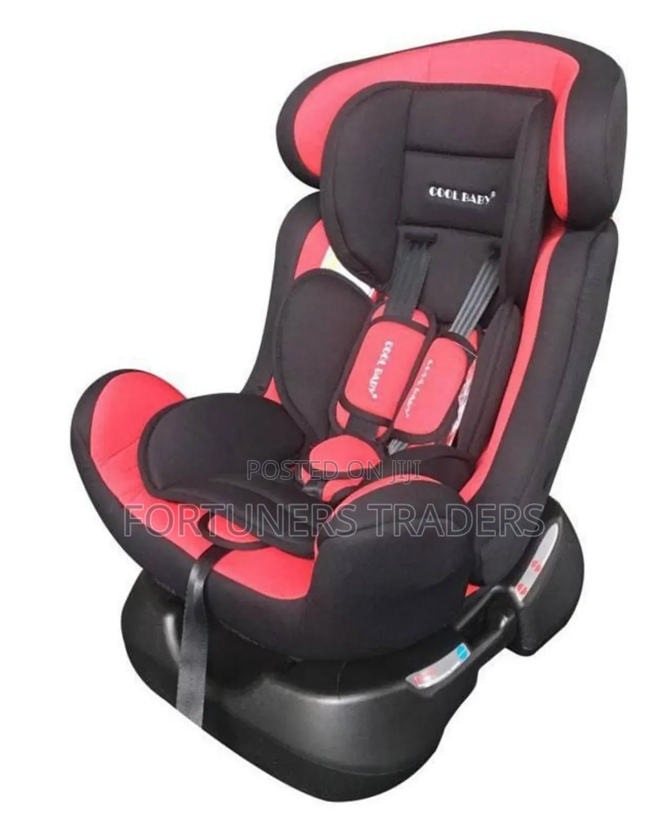Red Cool Baby Car Seat With a Reclining Base.