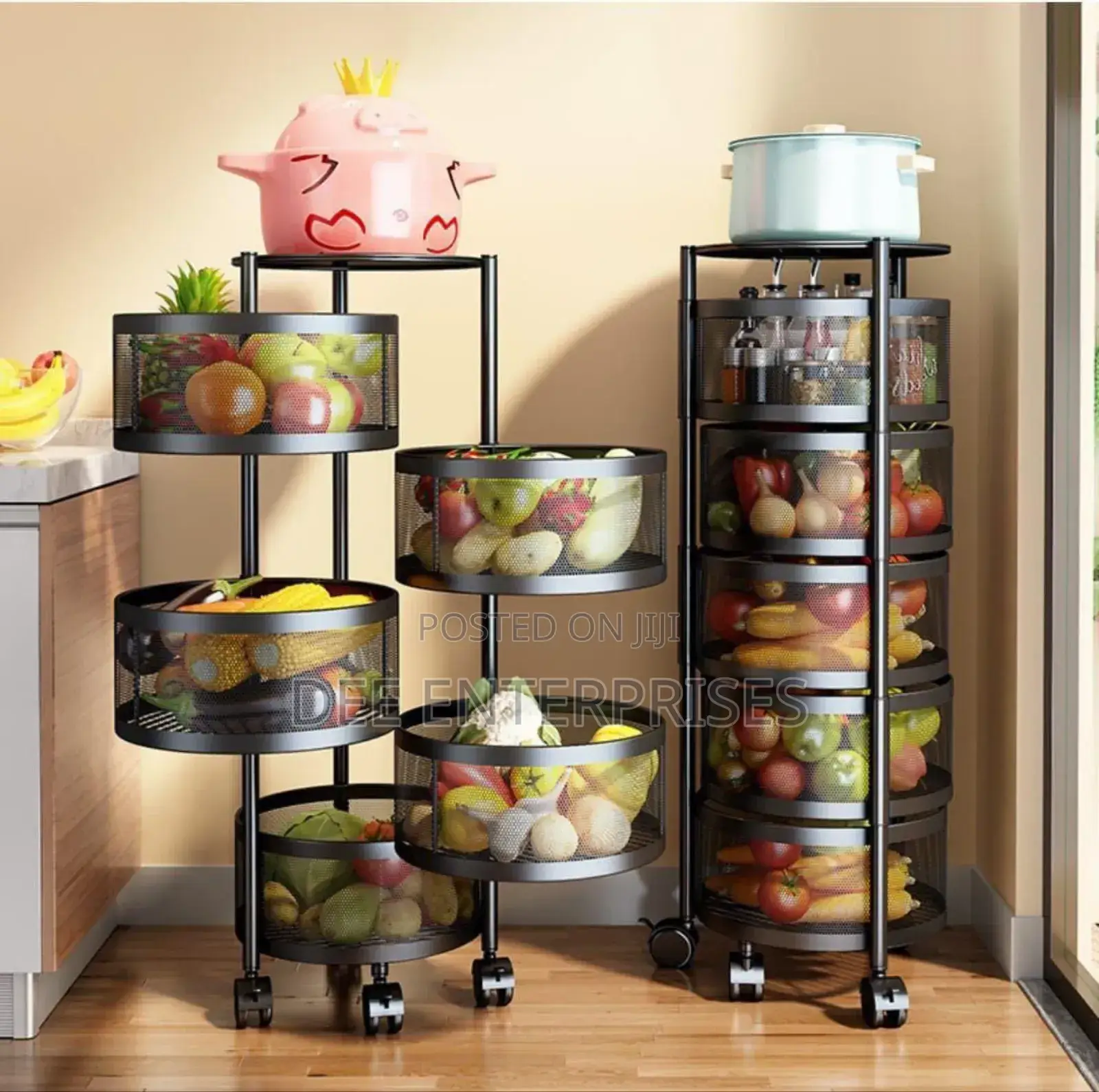 Round Fruit Rack With Wheels 5 Tier