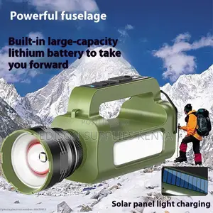 Rechargeable Torch With Solar Charging Panel Led Power Flashlight