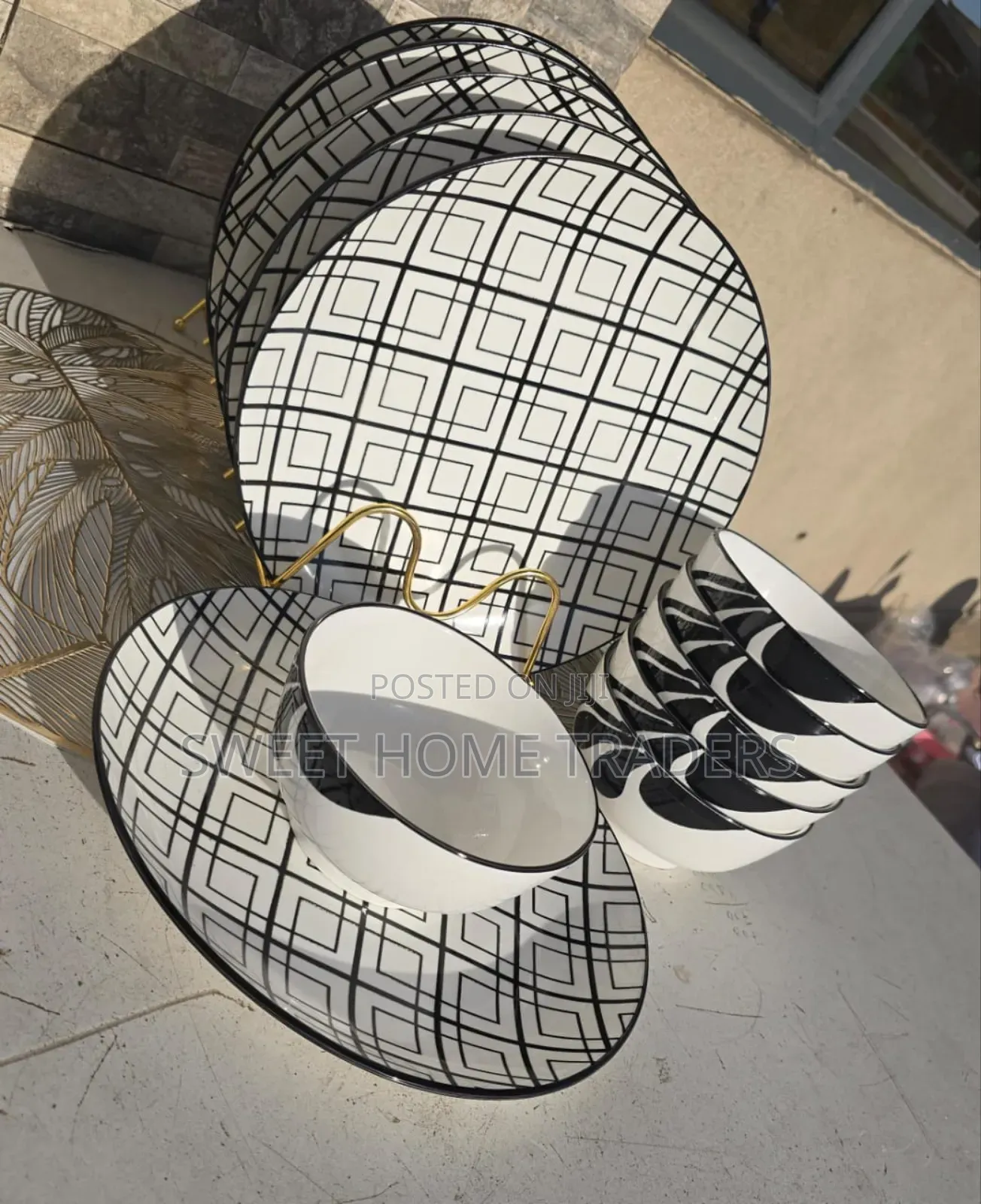 Black White 12pcs Dinner Set