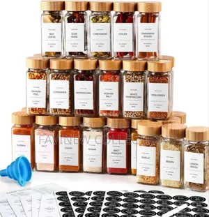 12pc Spice Jars/Containers With Bamboo Lid and Pen+Label Stickers