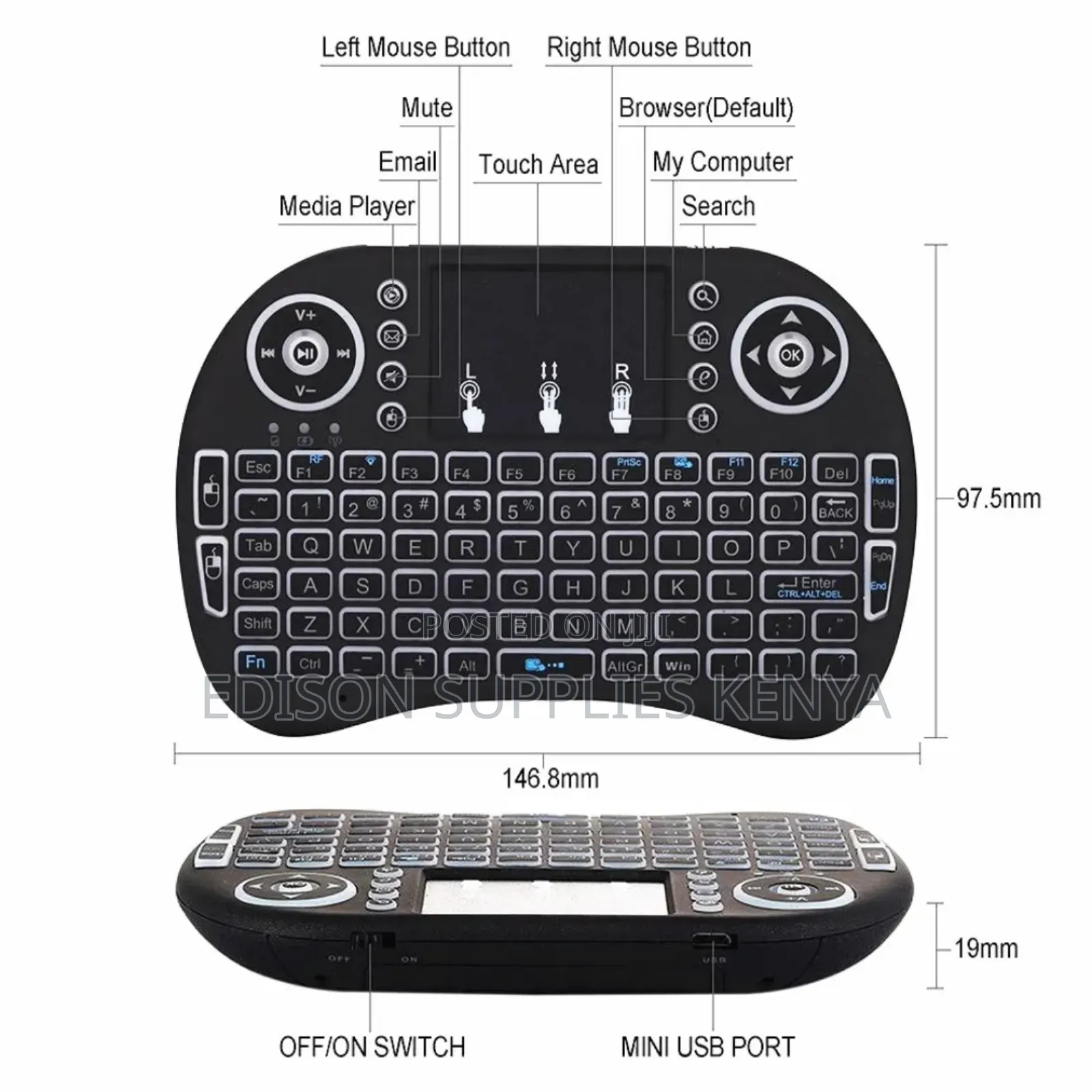 Bluetooth Wireless Keyboard Remote for Tv, Android Box, Pc and Laptop