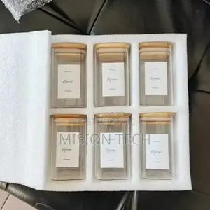 *6-Pack Square Glass Jars With Bamboo Lid and Spoon* * 