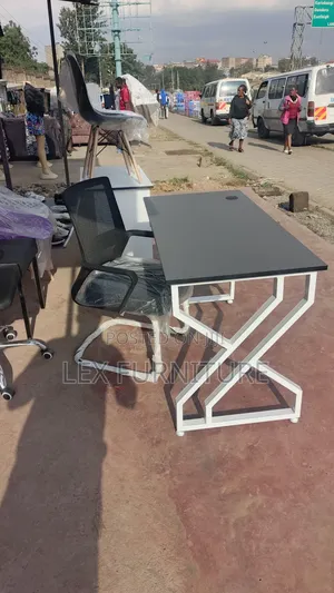 White Grey Office Table Plus Office Chair