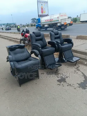 2 Barber Seats and a Sink Chair, Leather Black 