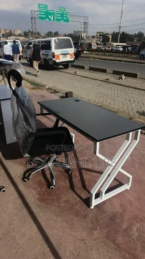 Gray Black Top Office Table Plus Office Chair