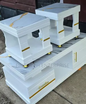 Coffee Table With Glass/Marble Topping With 2 Stools